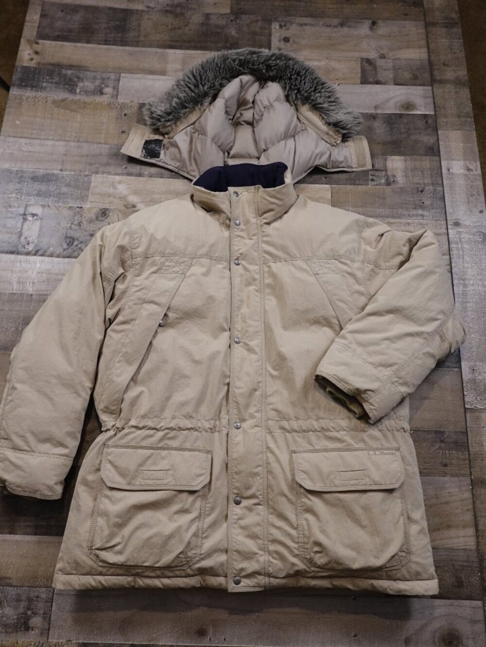 L.L.Bean Baxter State Parka Men’s XL Tan Goose Down Faux Fur Hood Winter Coat